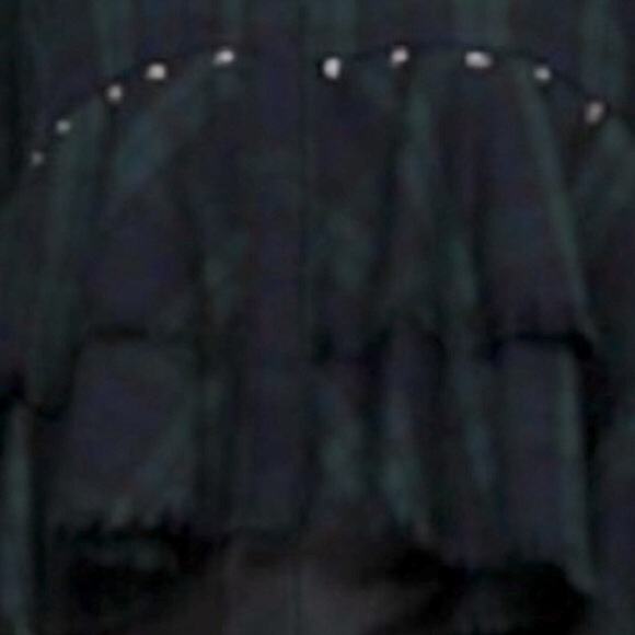 Do+Be Hi Lo Tails Ruffled Tiers Plaid Top Jacket Green Blue Studded Size Small - Picture 8 of 8